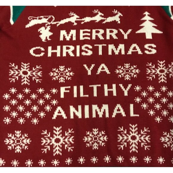 Amnesia L/G Merry Christmas Ya Filthy Animal Knit Ugly Christmas Sweater Striped - Picture 2 of 8
